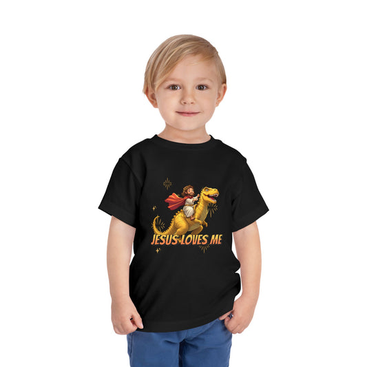 Jesus Loves Me! Jesus Riding a T-Rex | Toddler T-Shirt