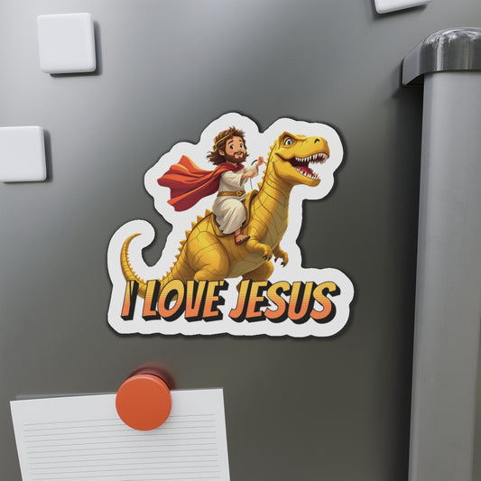 Jesus Riding T-Rex - Die-Cut Magnet