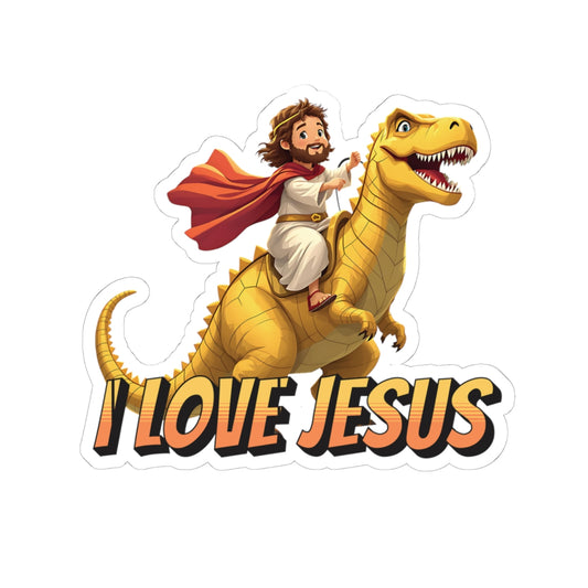 Jesus Riding A T-Rex - Sticker