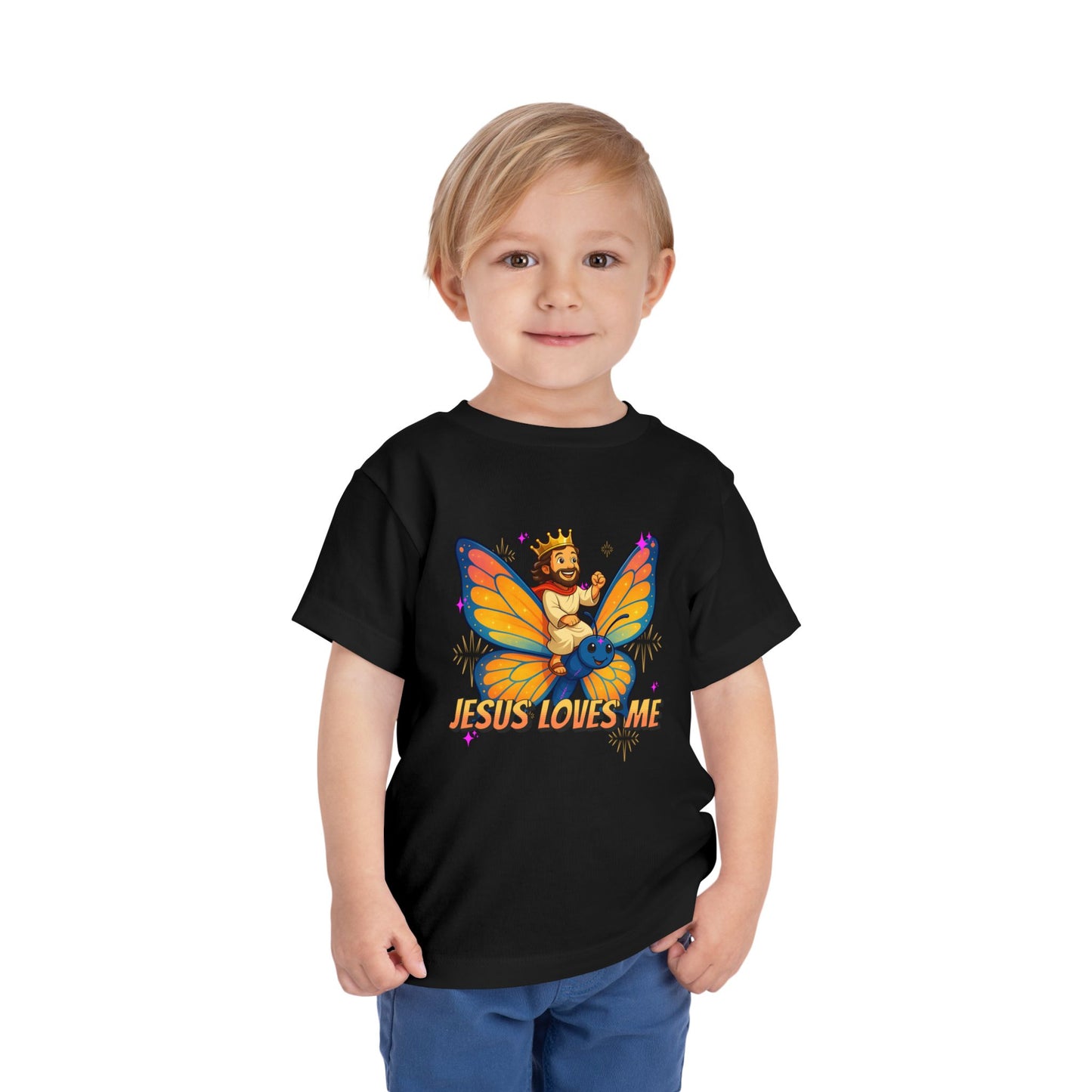 Jesus Loves Me! Jesus Riding a Butterfly | Toddler T-Shirt