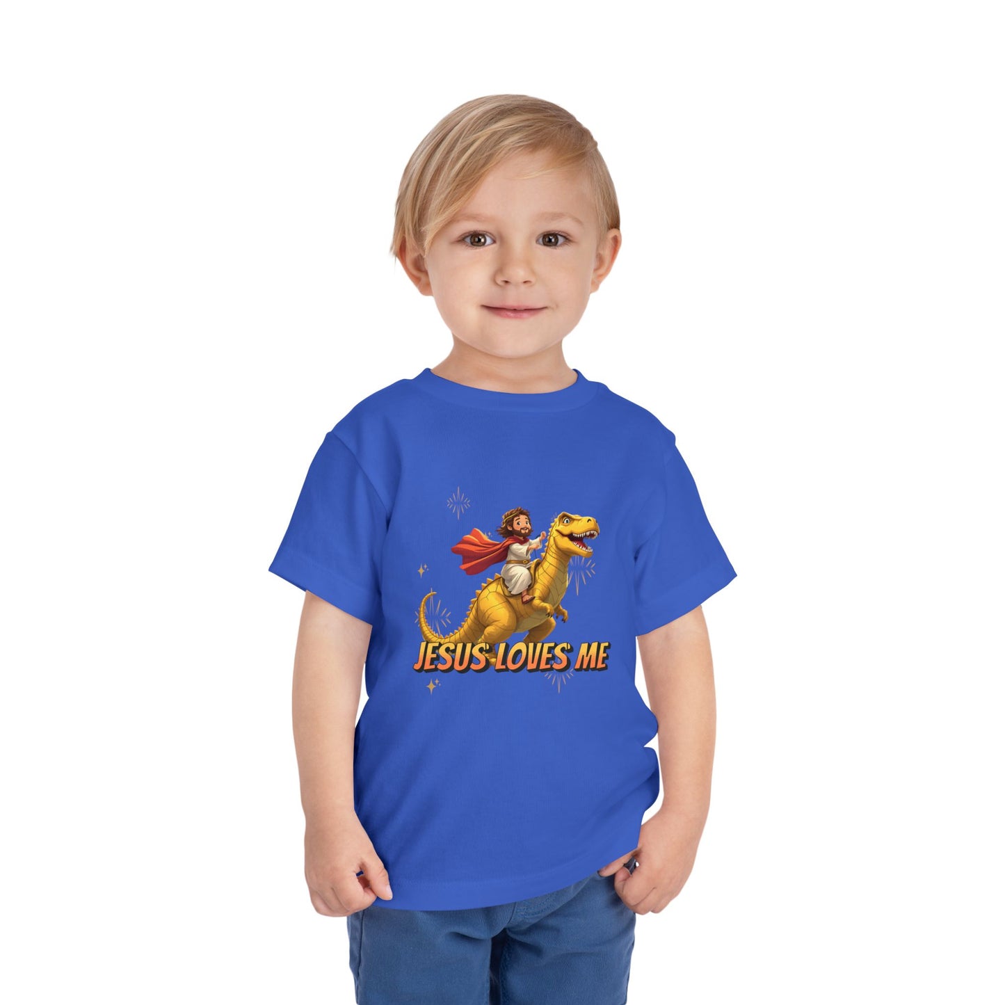 Jesus Loves Me! Jesus Riding a T-Rex | Toddler T-Shirt