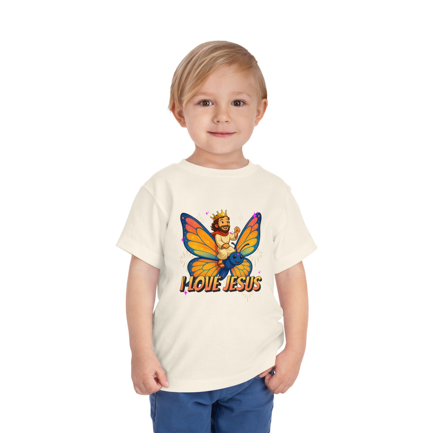 I Love Jesus! Jesus Riding a Butterfly | Toddler T-Shirt