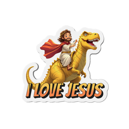 Jesus Riding T-Rex - Die-Cut Magnet