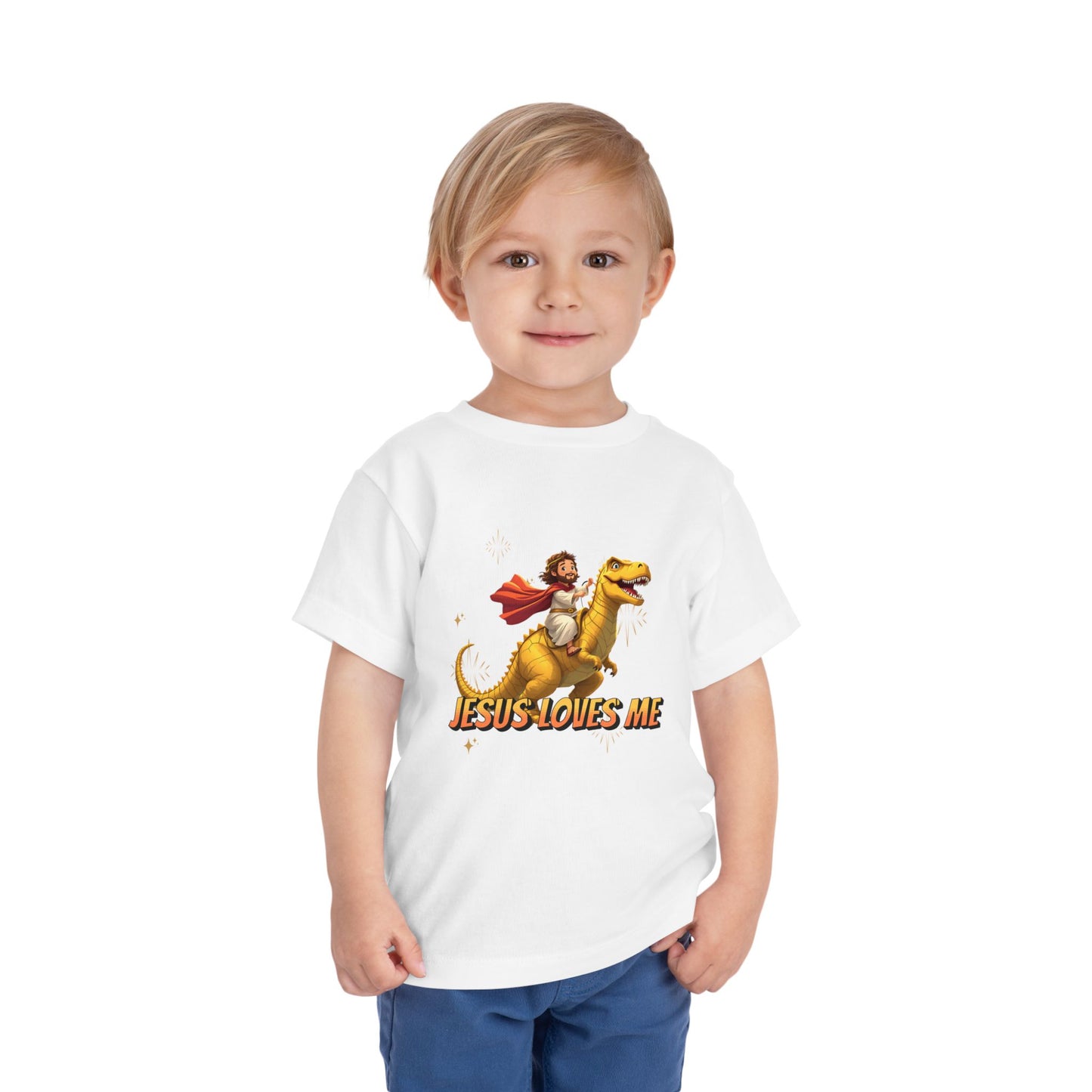 Jesus Loves Me! Jesus Riding a T-Rex | Toddler T-Shirt