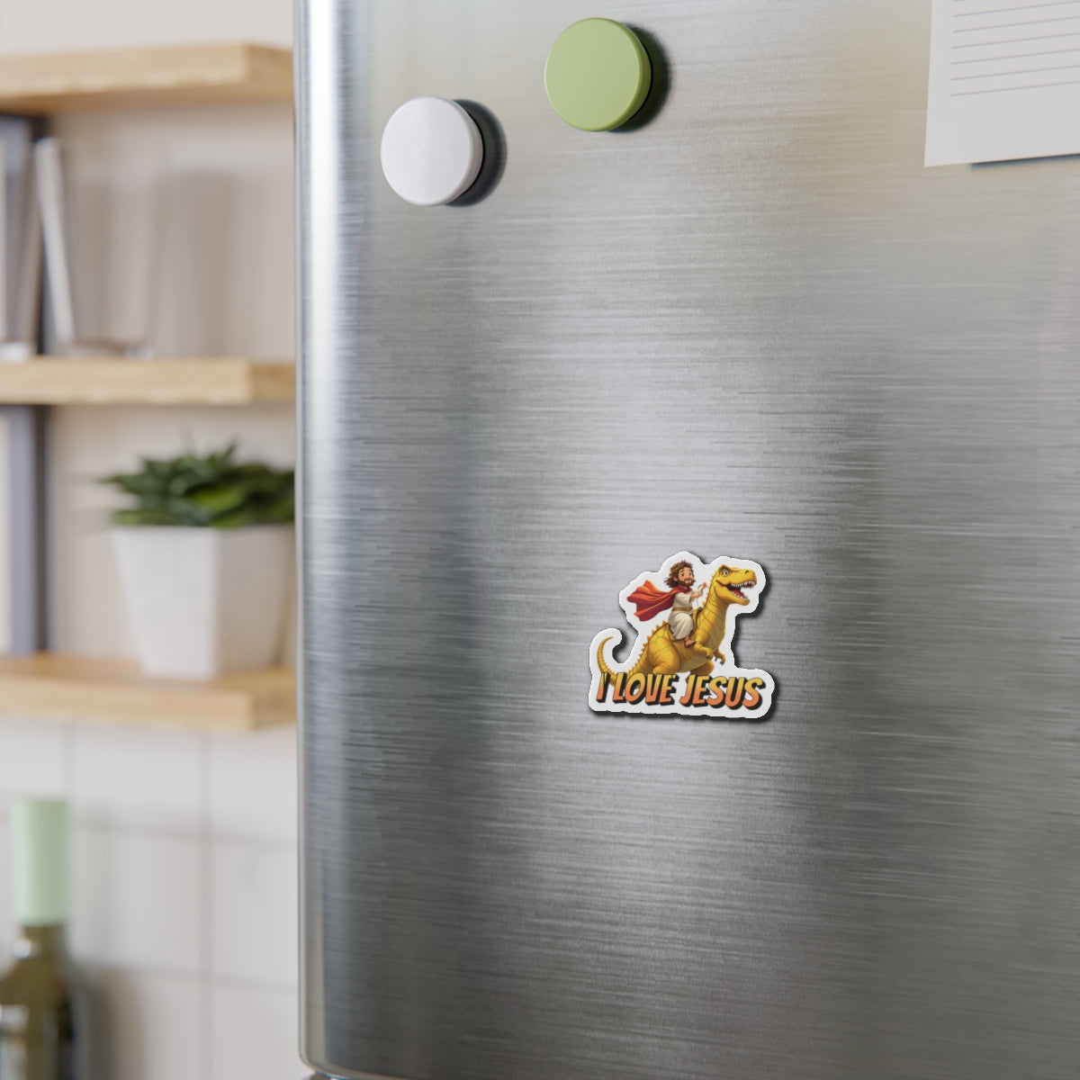 Jesus Riding T-Rex - Die-Cut Magnet