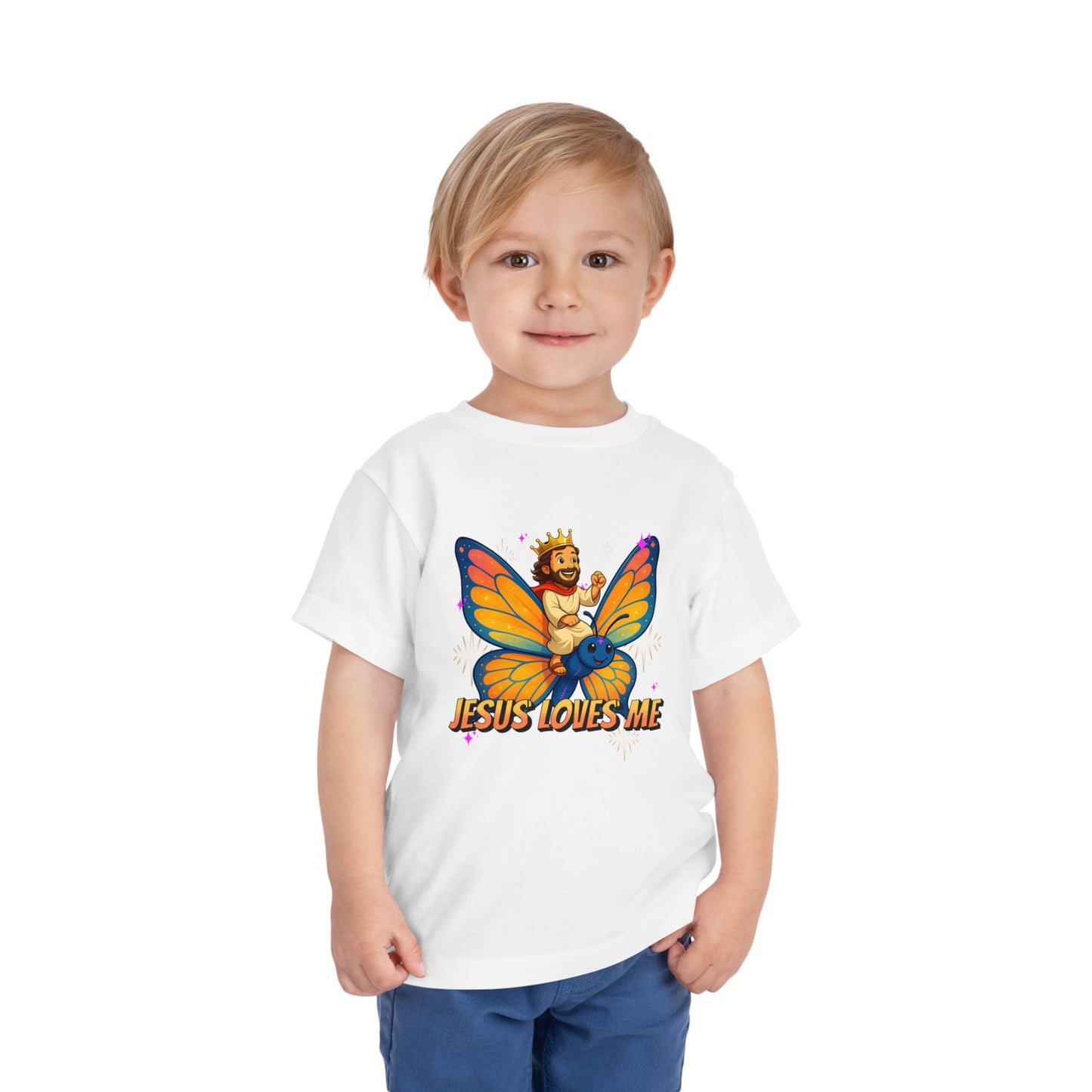 Jesus Loves Me! Jesus Riding a Butterfly | Toddler T-Shirt