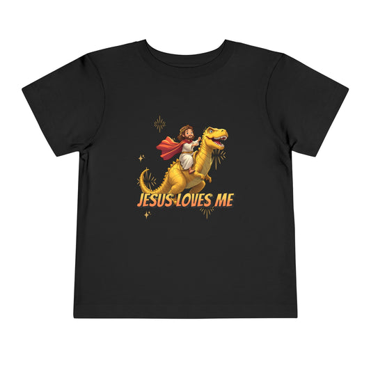 Jesus Loves Me! Jesus Riding a T-Rex | Toddler T-Shirt